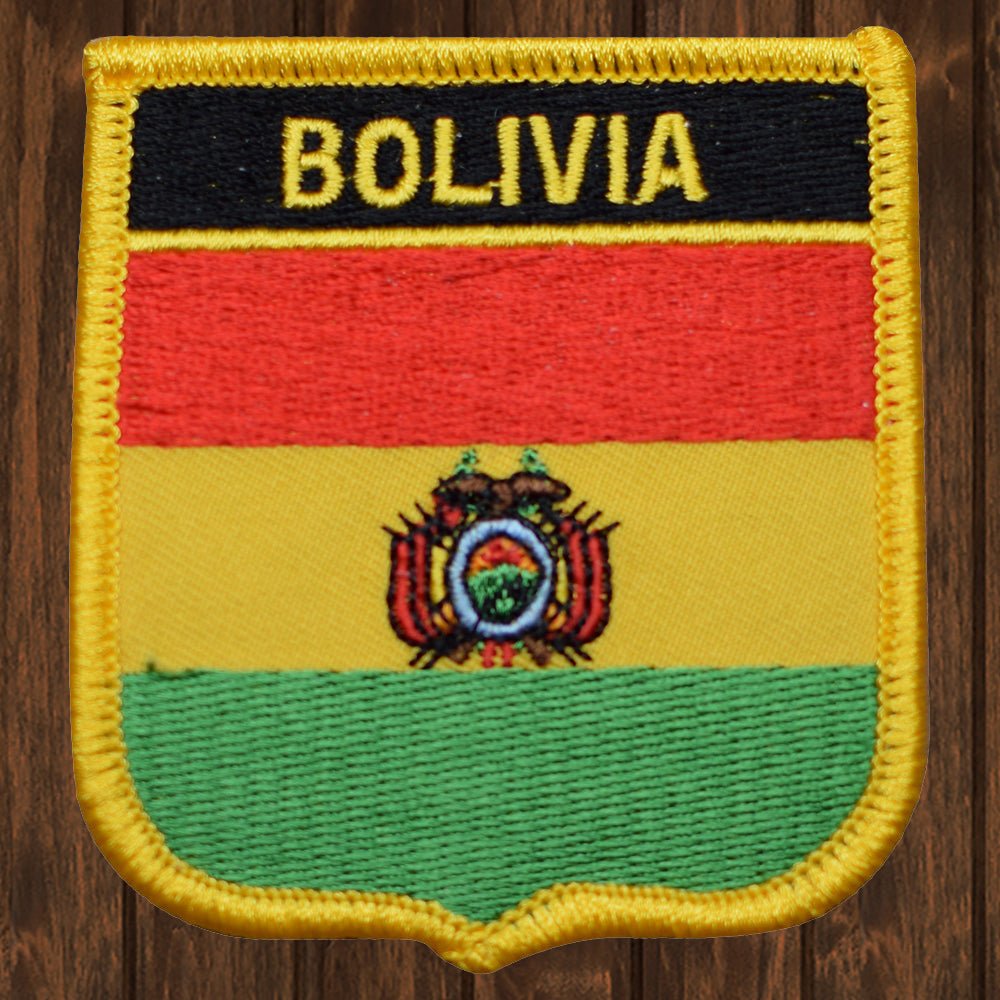 embroidered iron on sew on patch bolivia shield