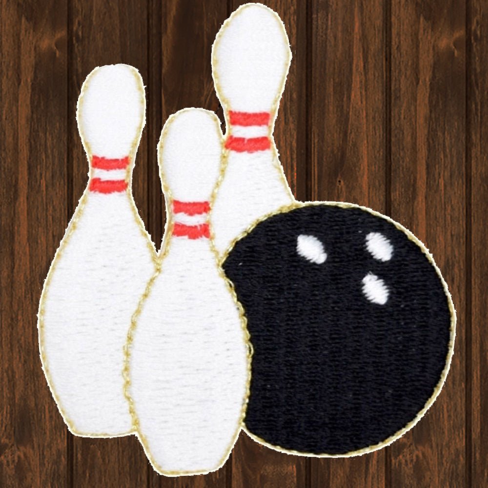 embroidered iron on sew on patch bowling ball pins 2