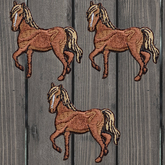 embroidered iron on sew on patch brown horse 3 pack