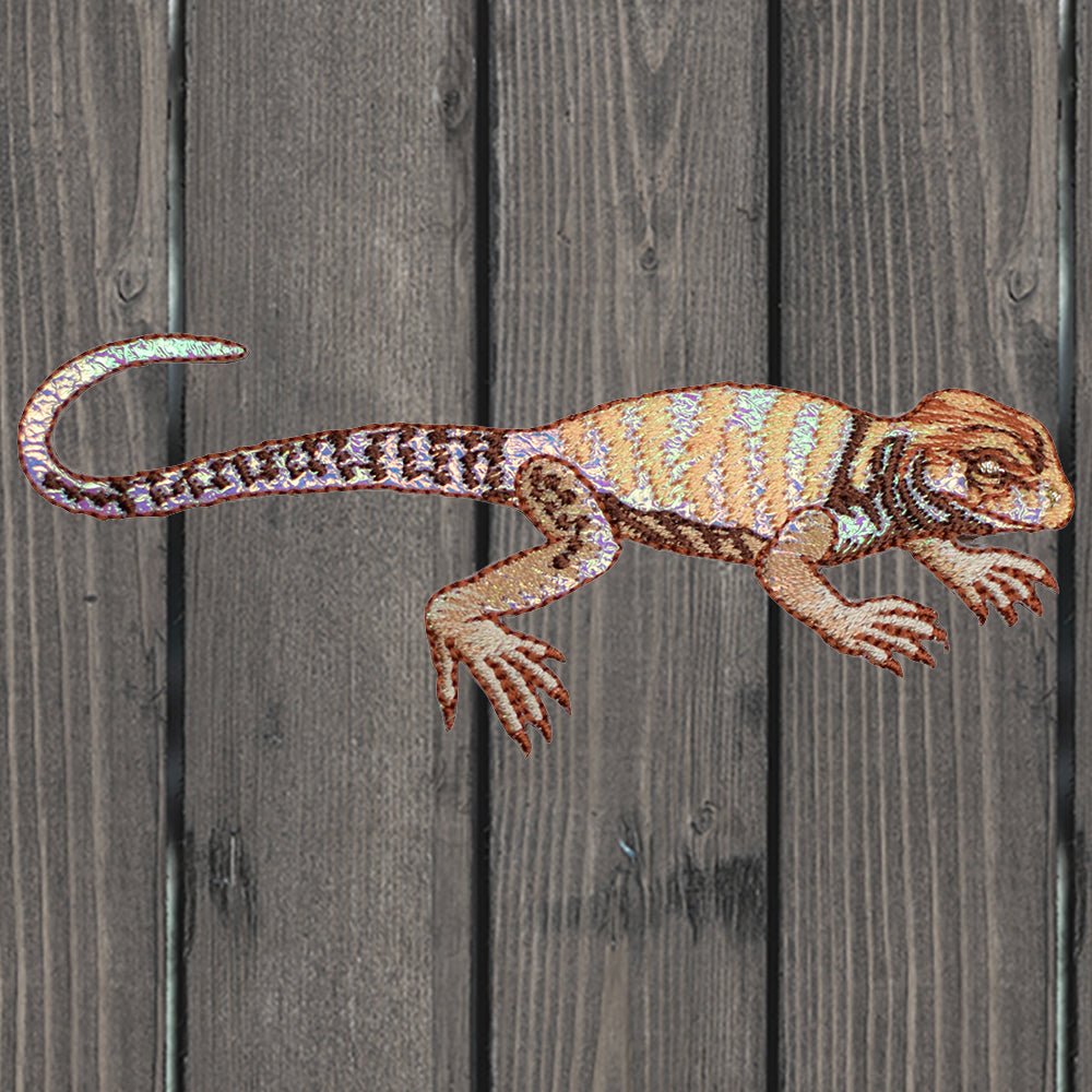 embroidered iron on sew on patch brown lizard gecko