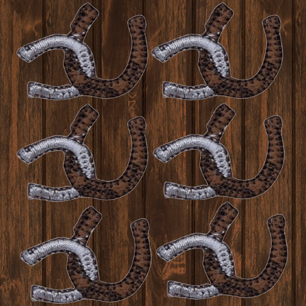 embroidered iron on sew on patch brown silver_western double horseshoe