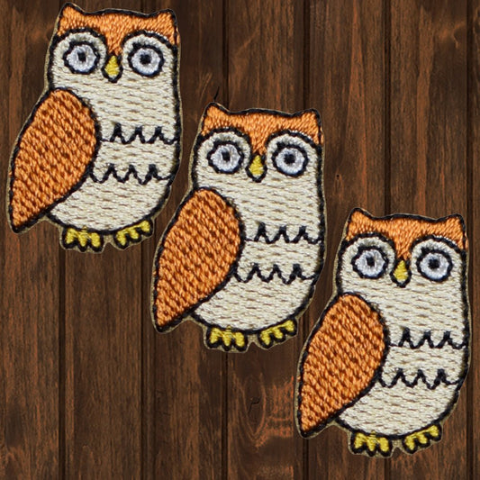 embroidered iron on sew on patch brown white owl