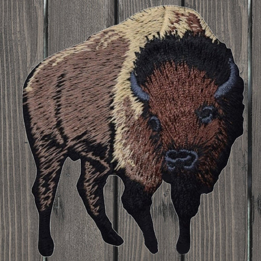 embroidered iron on sew on patch buffalo medium brown