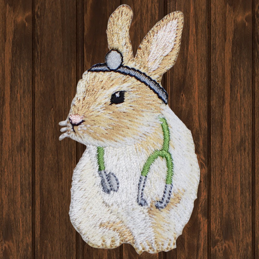 embroidered iron on sew on patch bunny doctor
