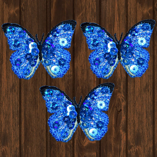 embroidered iron on sew on patch butterfly blue sequin
