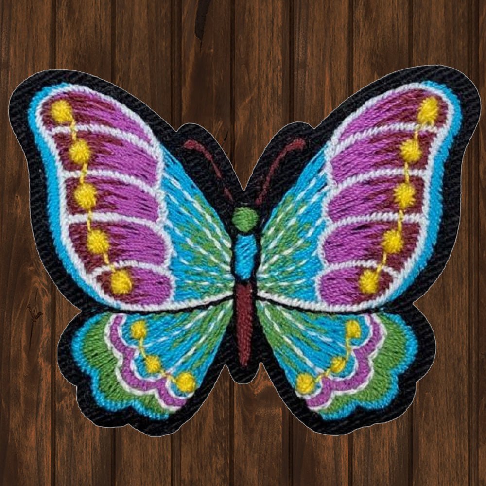 embroidered iron on sew on patch butterfly magenta cyan yellow green