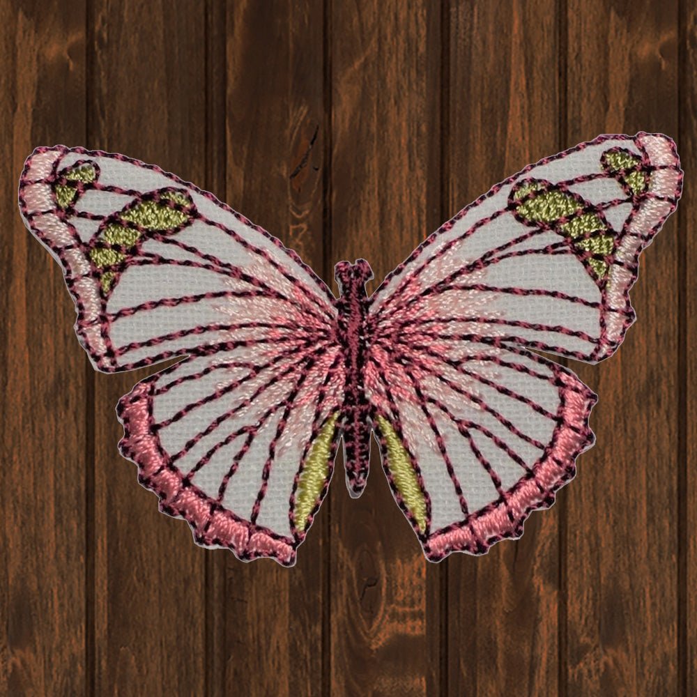 embroidered iron on sew on patch butterfly pink white