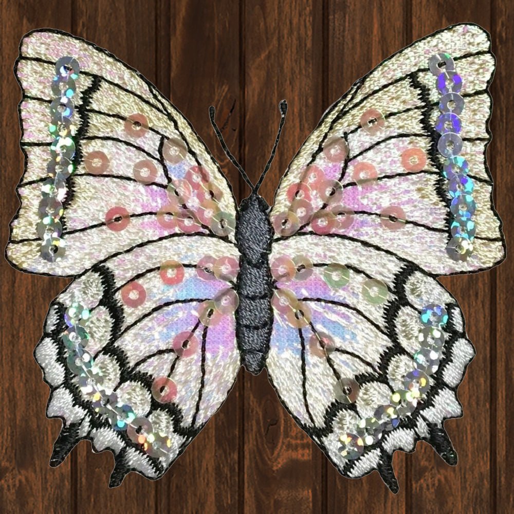embroidered iron on sew on patch butterfly white sequin
