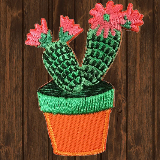 embroidered iron on sew on patch cactus bloom red