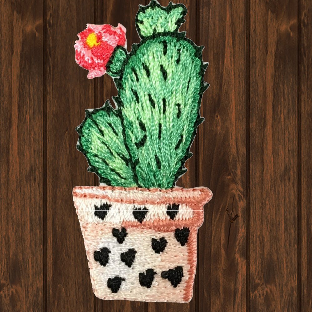 embroidered iron on sew on patch cactus flower pink