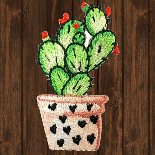 embroidered iron on sew on patch cactus flower red