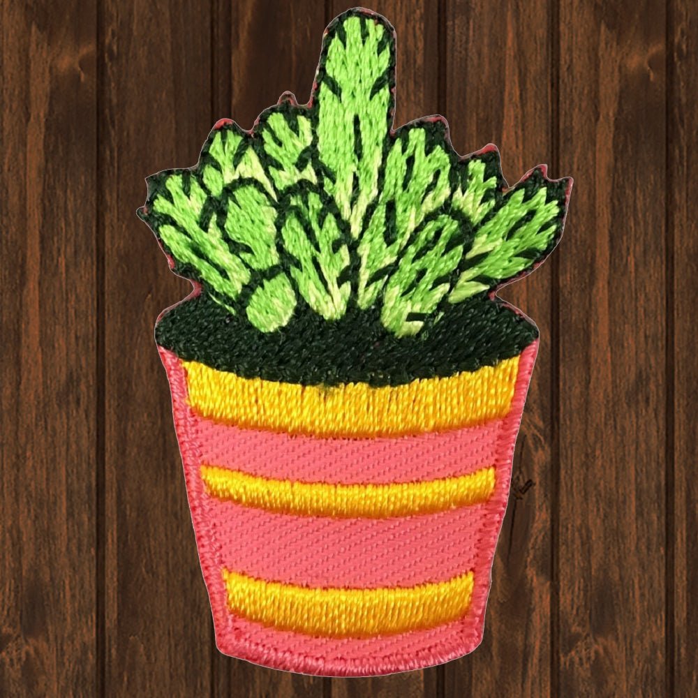 embroidered iron on sew on patch cactus orange stripe pot