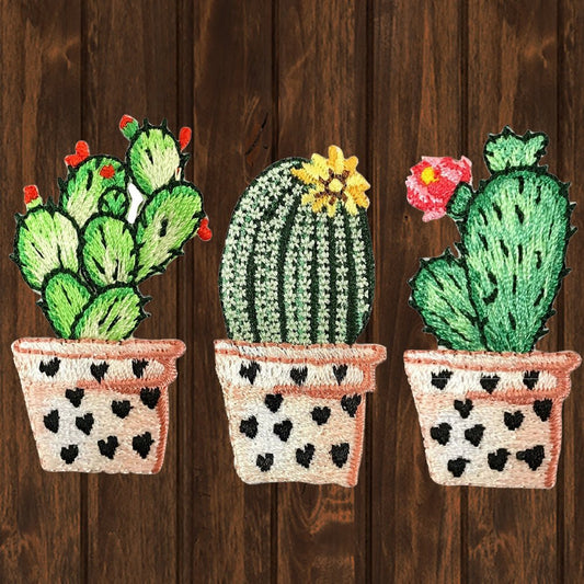 embroidered iron on sew on patch cactus spotted pot