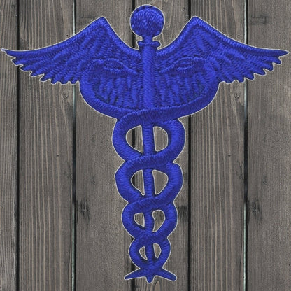 embroidered iron on sew on patch caduceus blue 2