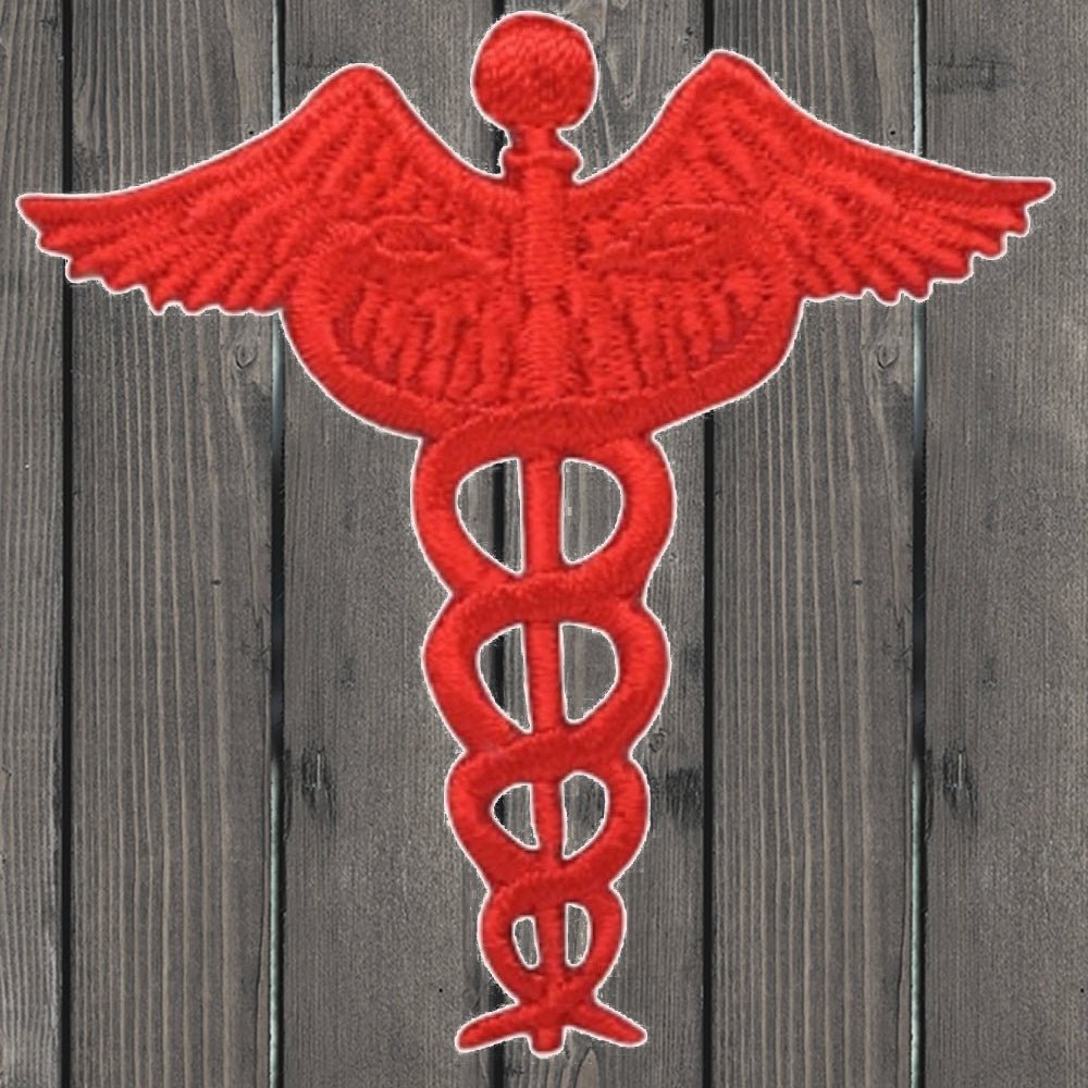 embroidered iron on sew on patch caduceus red 2