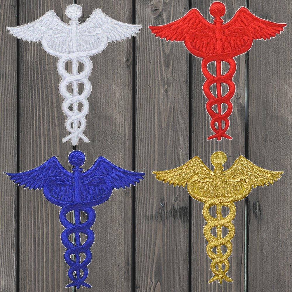 embroidered iron on sew on patch caduceus set