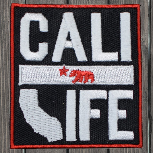 embroidered iron on sew on patch cali life black red white