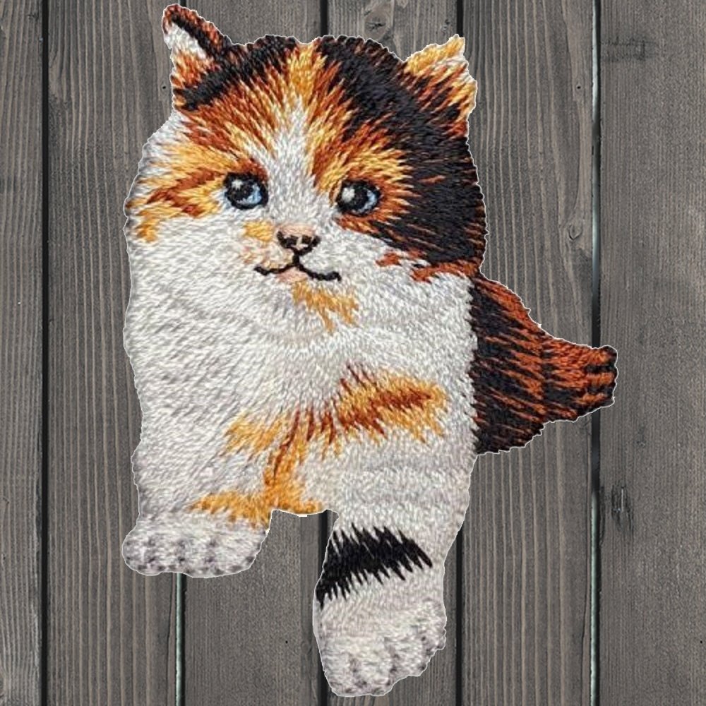 embroidered iron on sew on patch calico cat laying