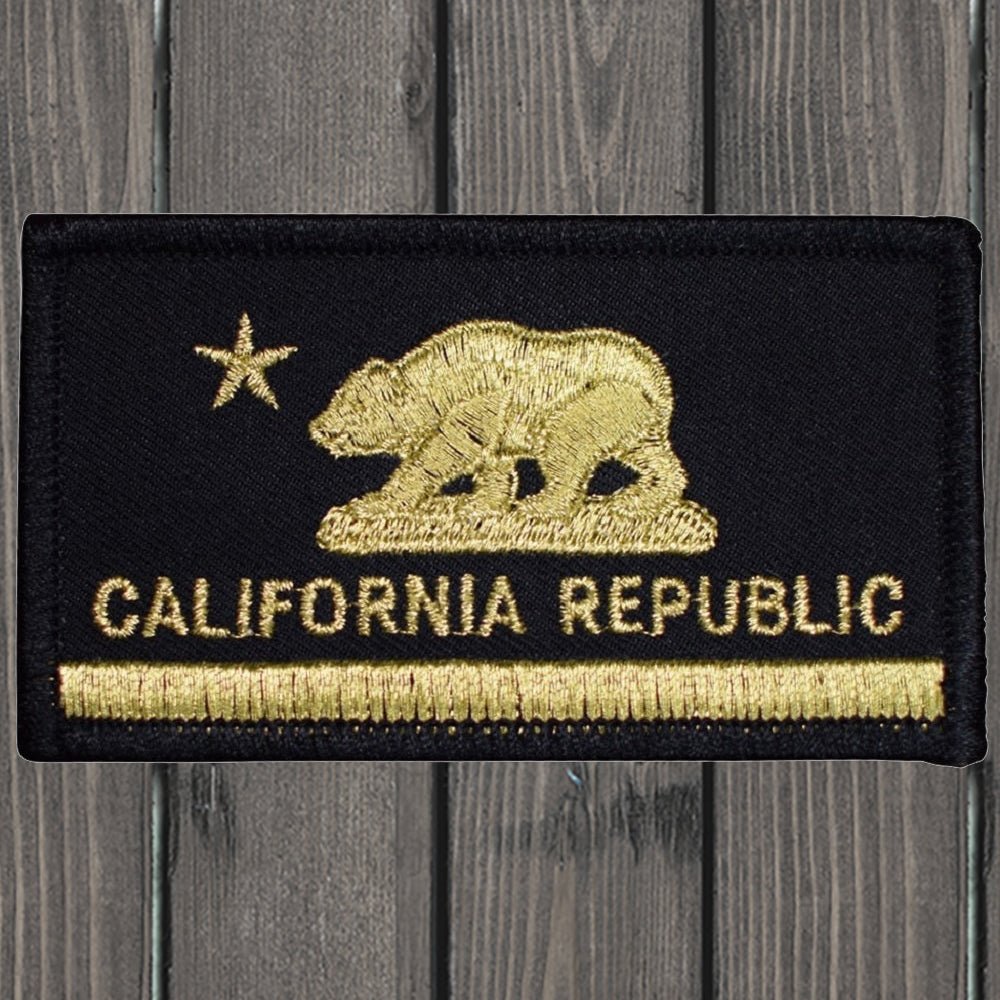 embroidered iron on sew on patch california flag gold black 2