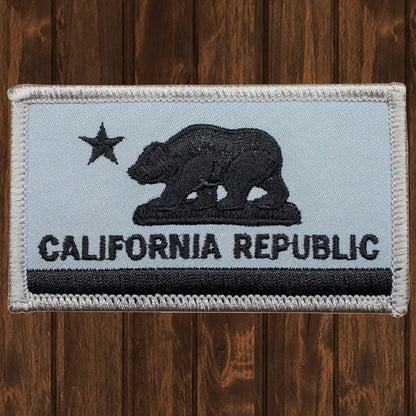 embroidered iron on sew on patch california flag gray