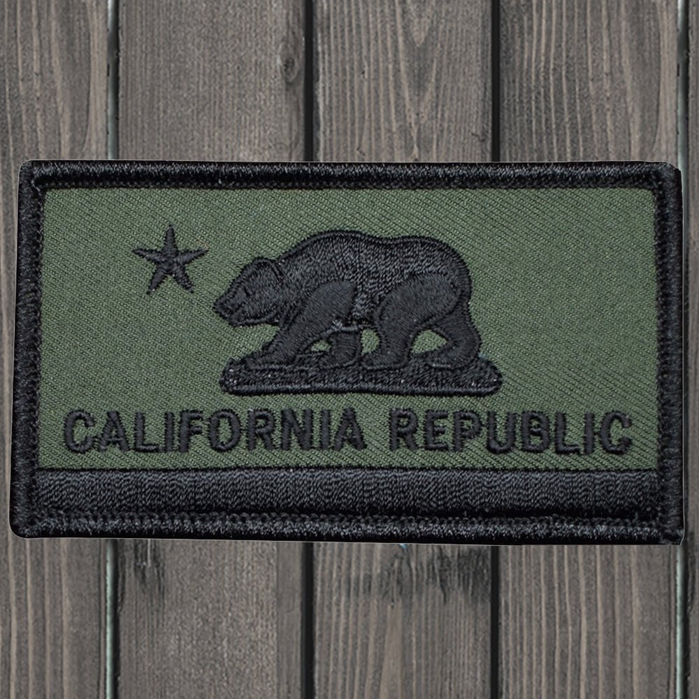 embroidered iron on sew on patch california flag olive green