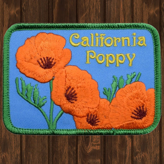 embroidered iron on sew on patch california poppy orange