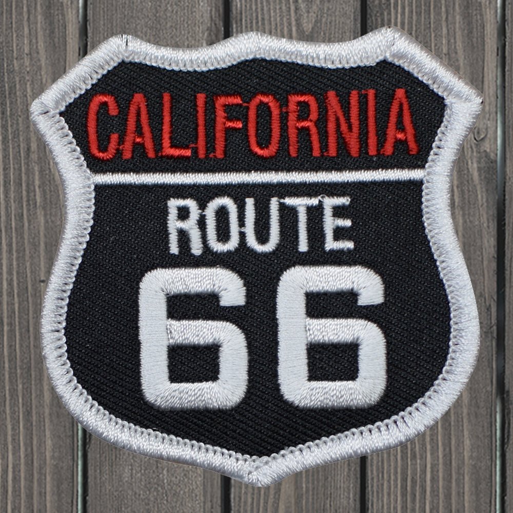 embroidered iron on sew on patch california route 66 black red white