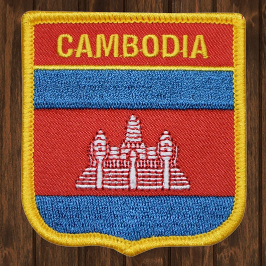 embroidered iron on sew on patch cambodia shield