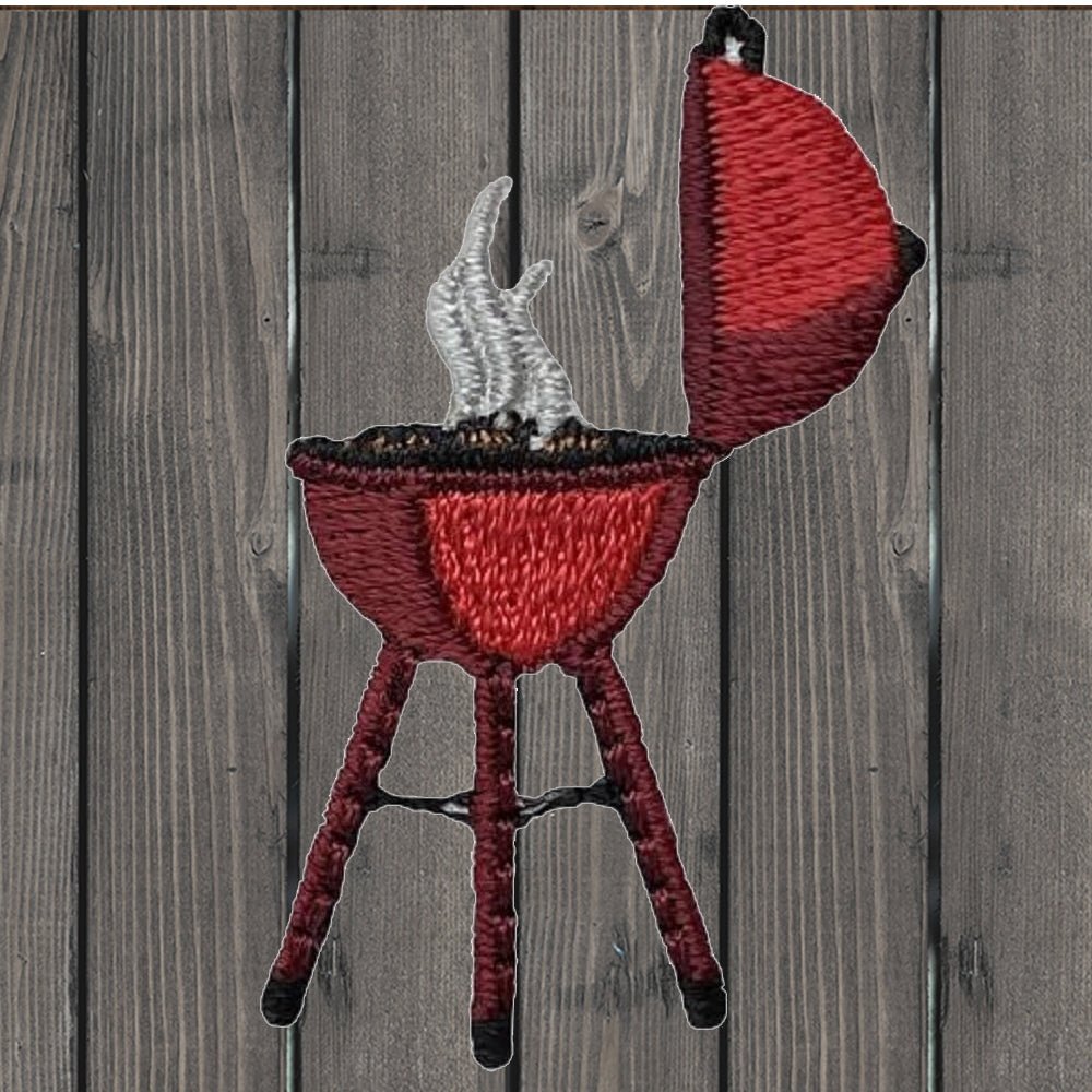 embroidered iron on sew on patch camping grill red 2