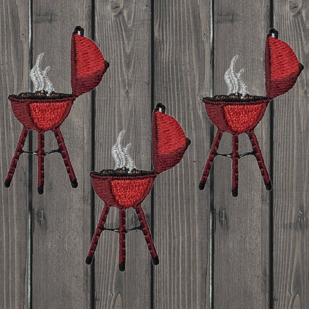 embroidered iron on sew on patch camping grill red