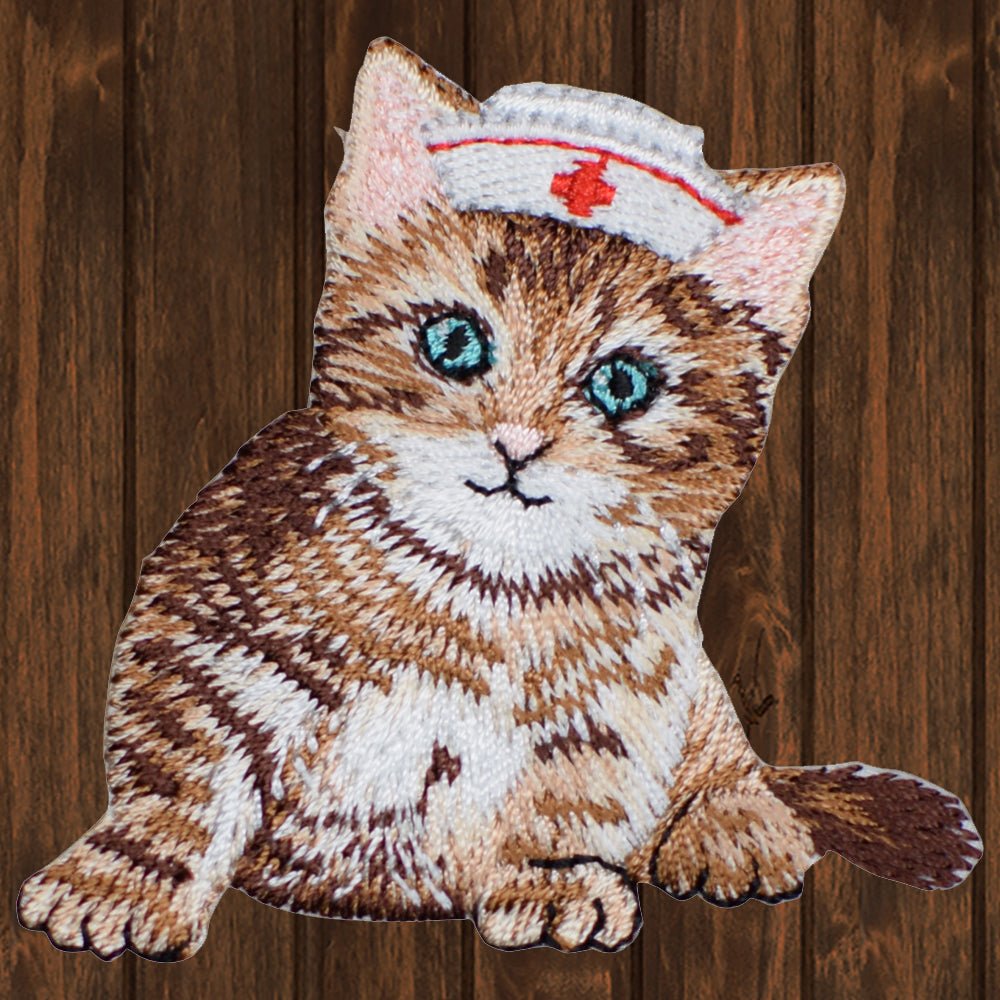 embroidered iron on sew on patch cat nurse
