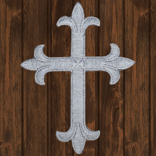 embroidered iron on sew on patch charcoal religious cross