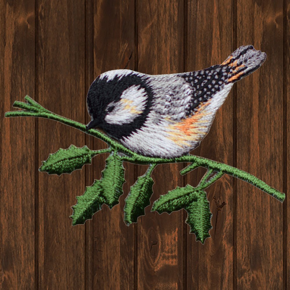 embroidered iron on sew on patch chickadee large branch