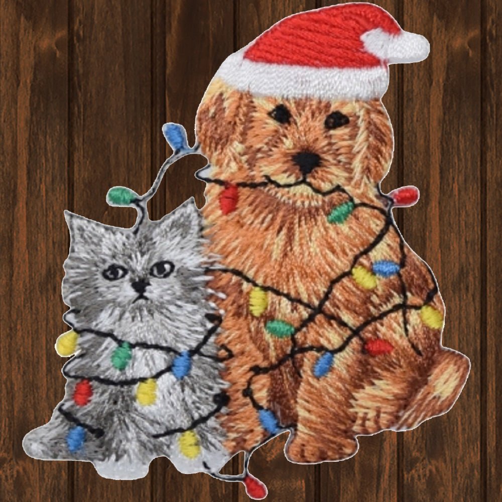 embroidered iron on sew on patch christmas puppy and kitten