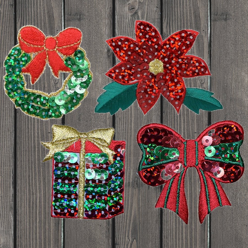 embroidered iron on sew on patch christmas sequin set