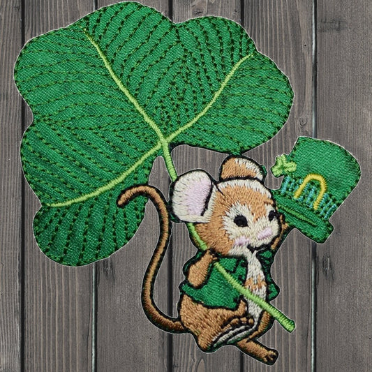 embroidered iron on sew on patch clover mouse