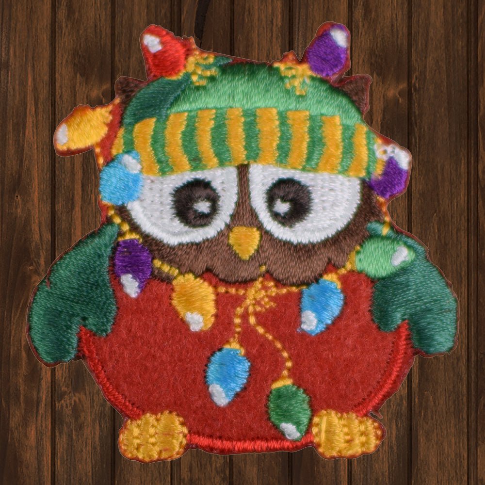embroidered iron on sew on patch colorful owl christmas lights