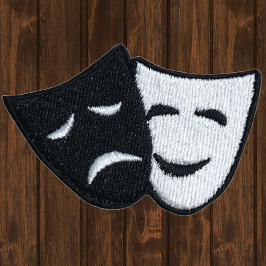 embroidered iron on sew on patch comedy tragedy masks