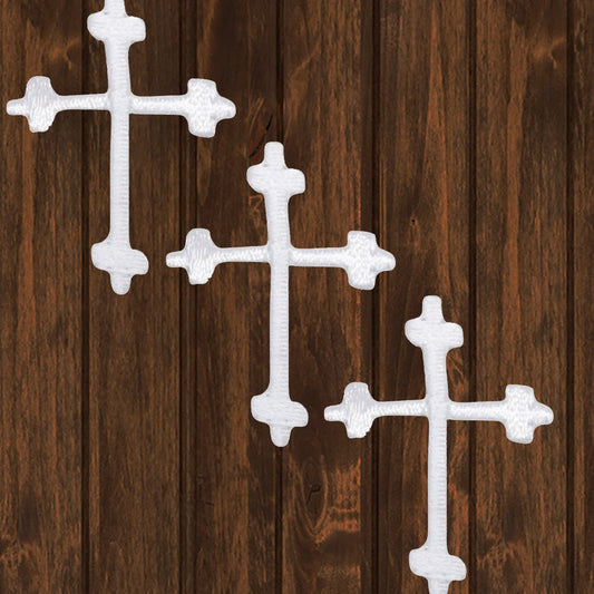 embroidered iron on sew on patch cross white small