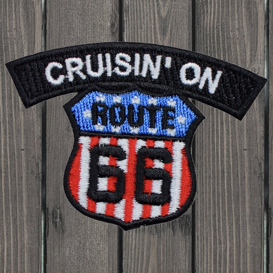 embroidered iron on sew on patch cruisin on 66 flag