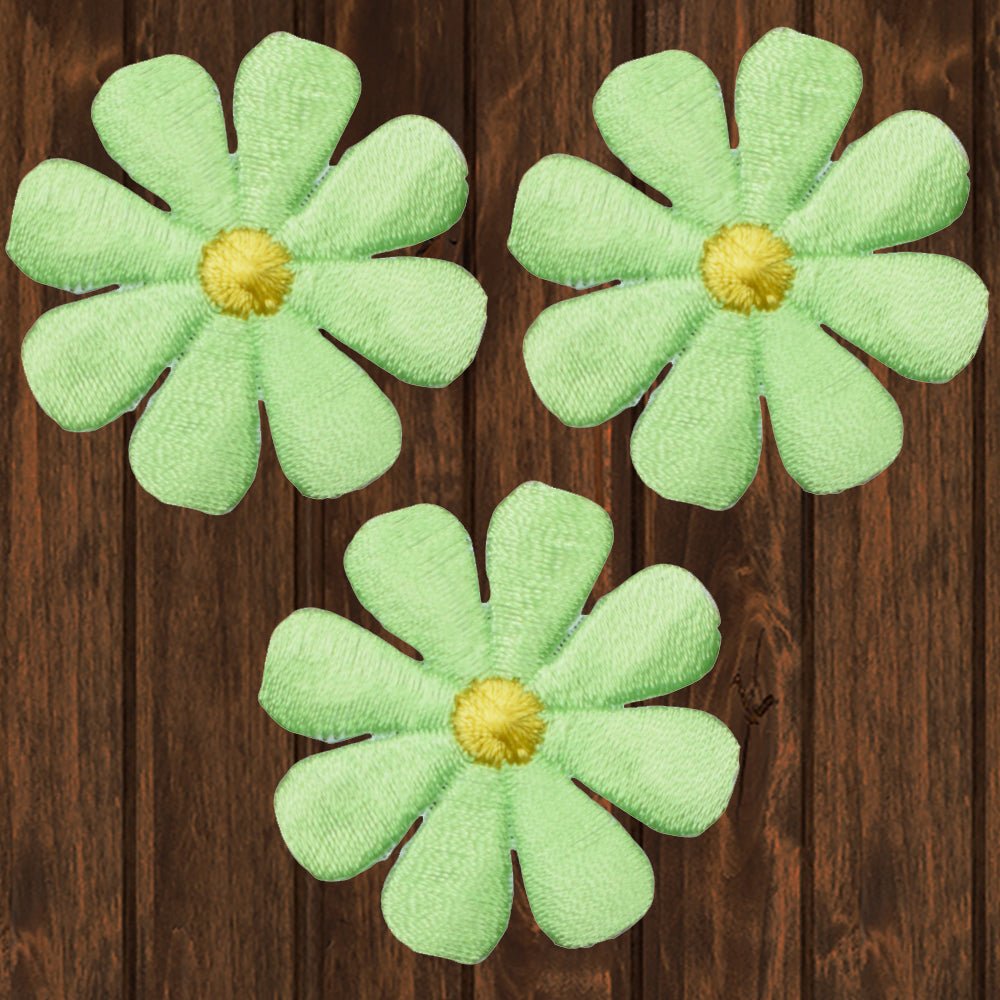 embroidered iron on sew on patch daisy flower green