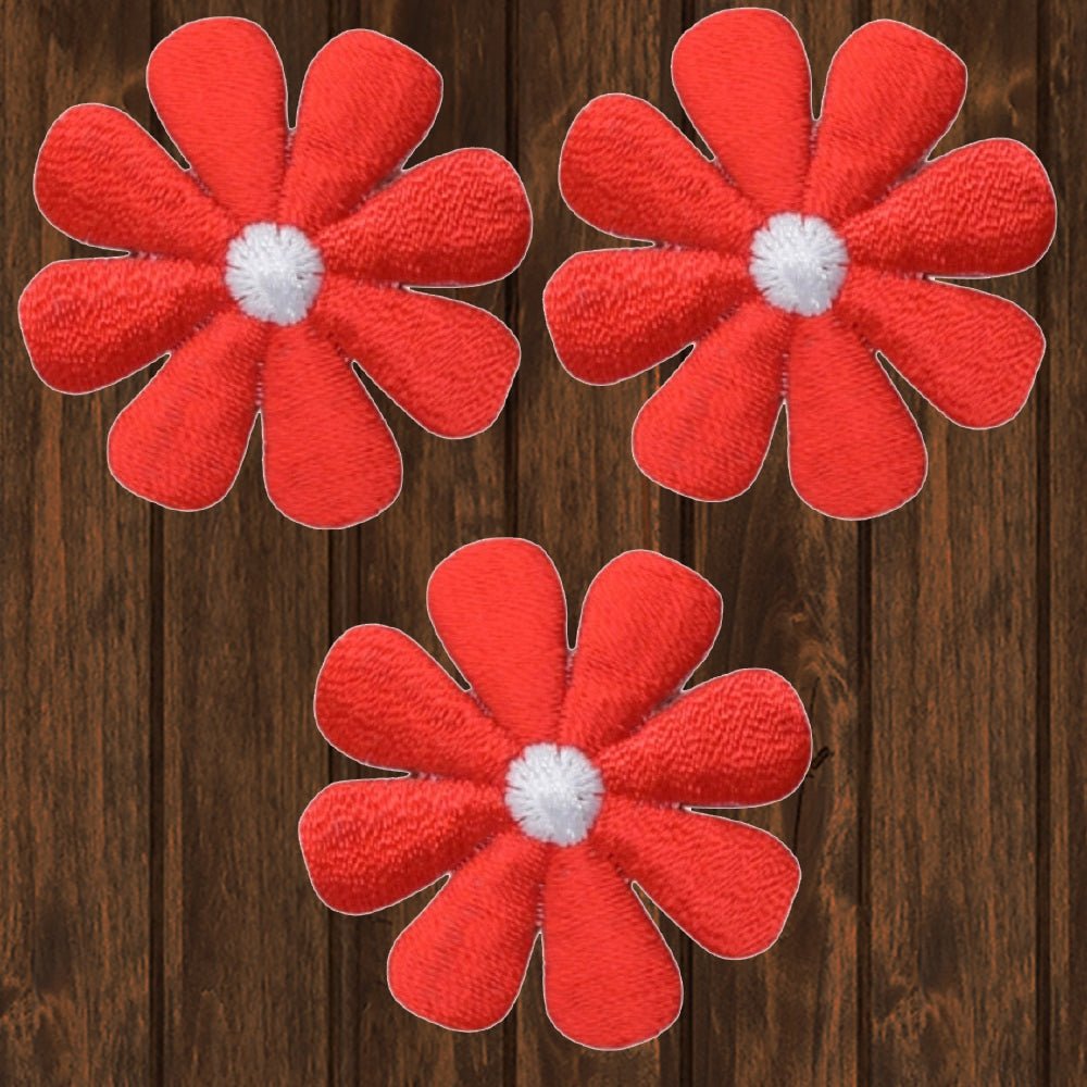 embroidered iron on sew on patch daisy large red white