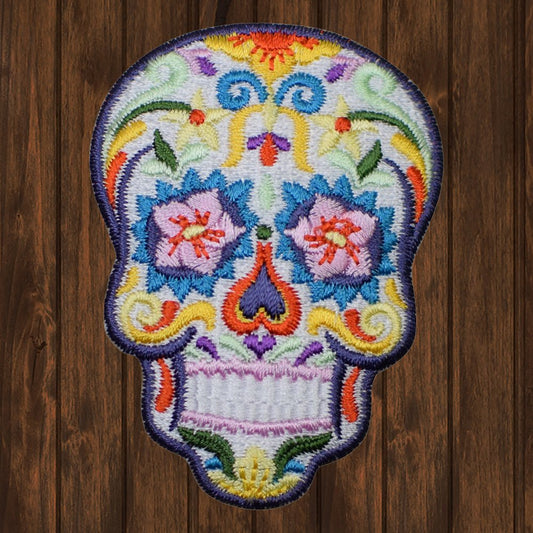 embroidered iron on sew on patch day of dead sugar skull