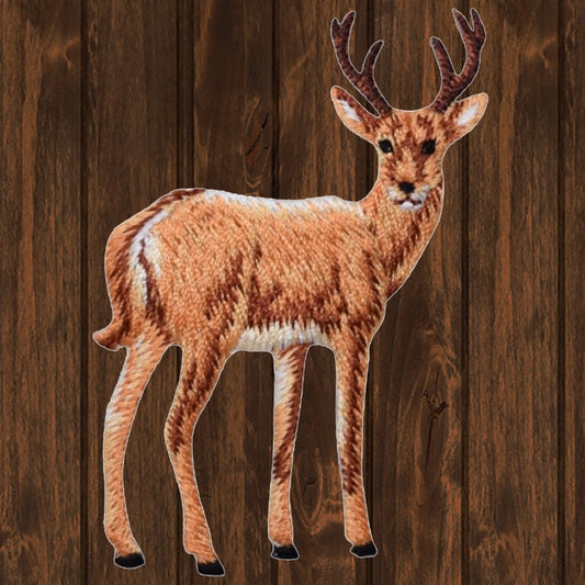 embroidered iron on sew on patch deer buck standing right