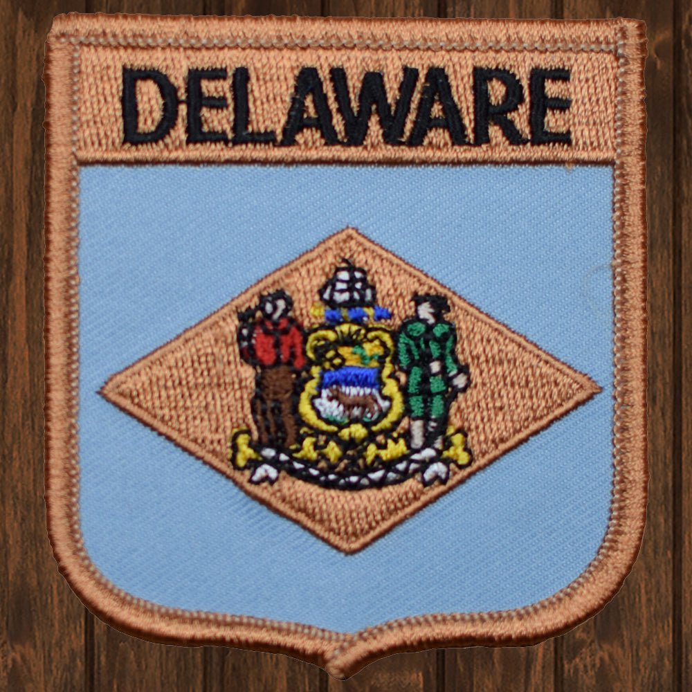 embroidered iron on sew on patch delaware shield