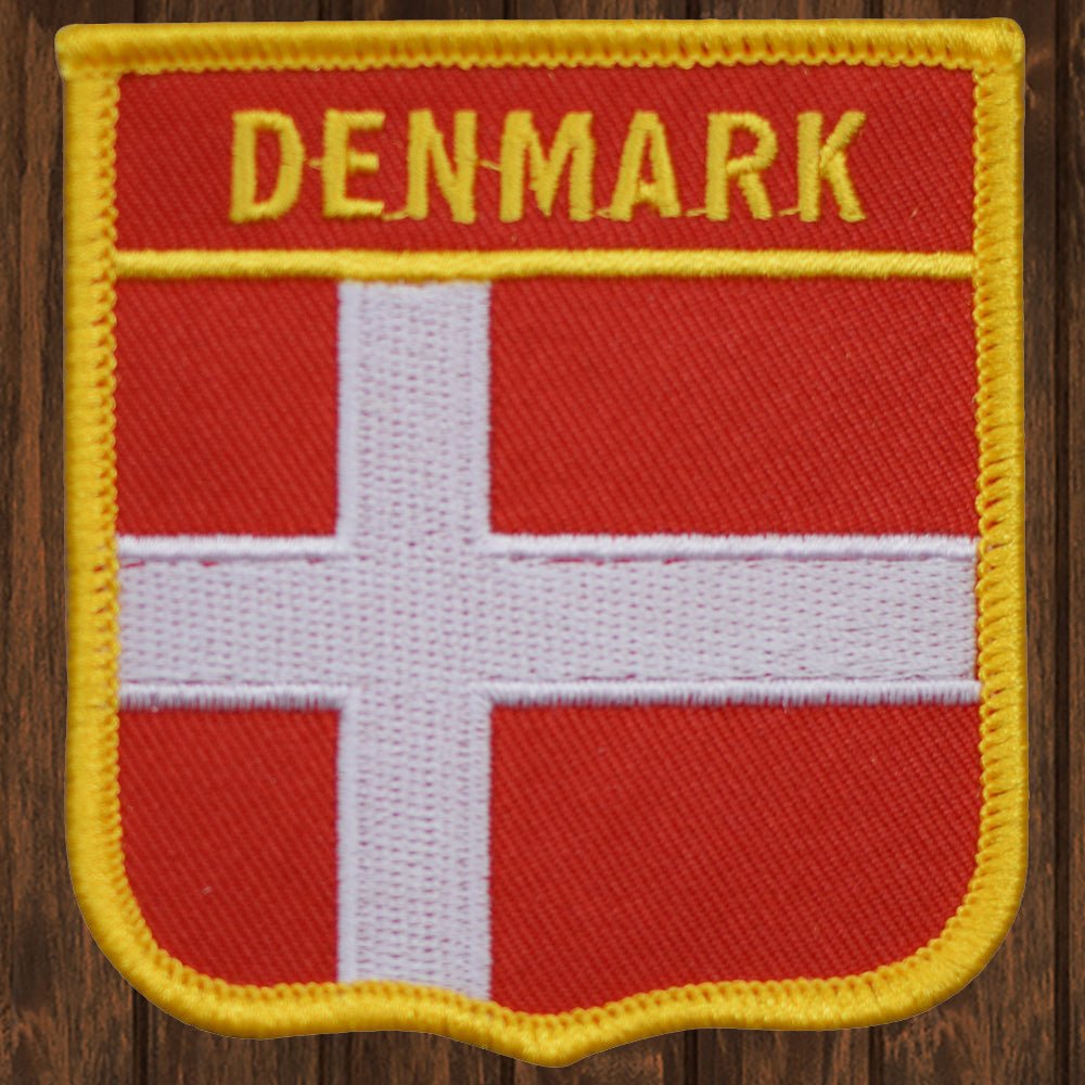 embroidered iron on sew on patch denmark shield