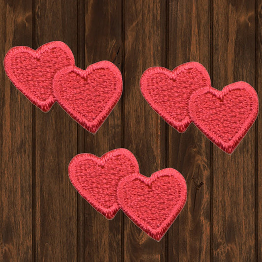 embroidered iron on sew on patch double red heart 2 pack