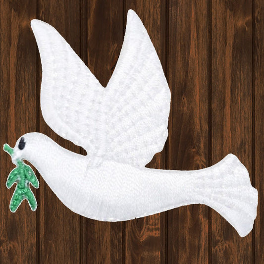 embroidered iron on sew on patch dove white left