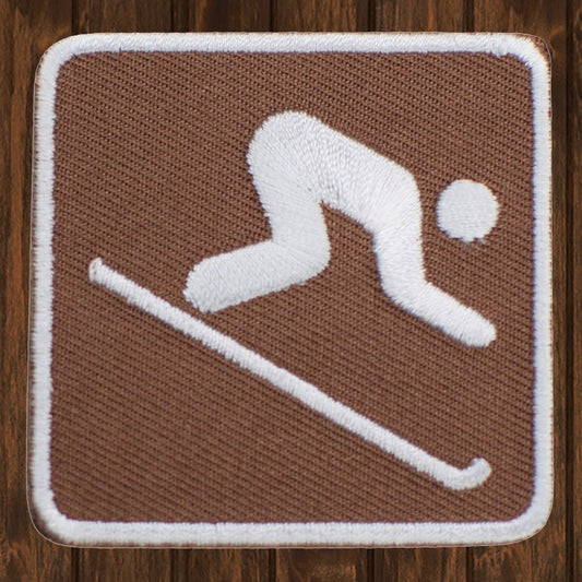 embroidered iron on sew on patch down hill skiing