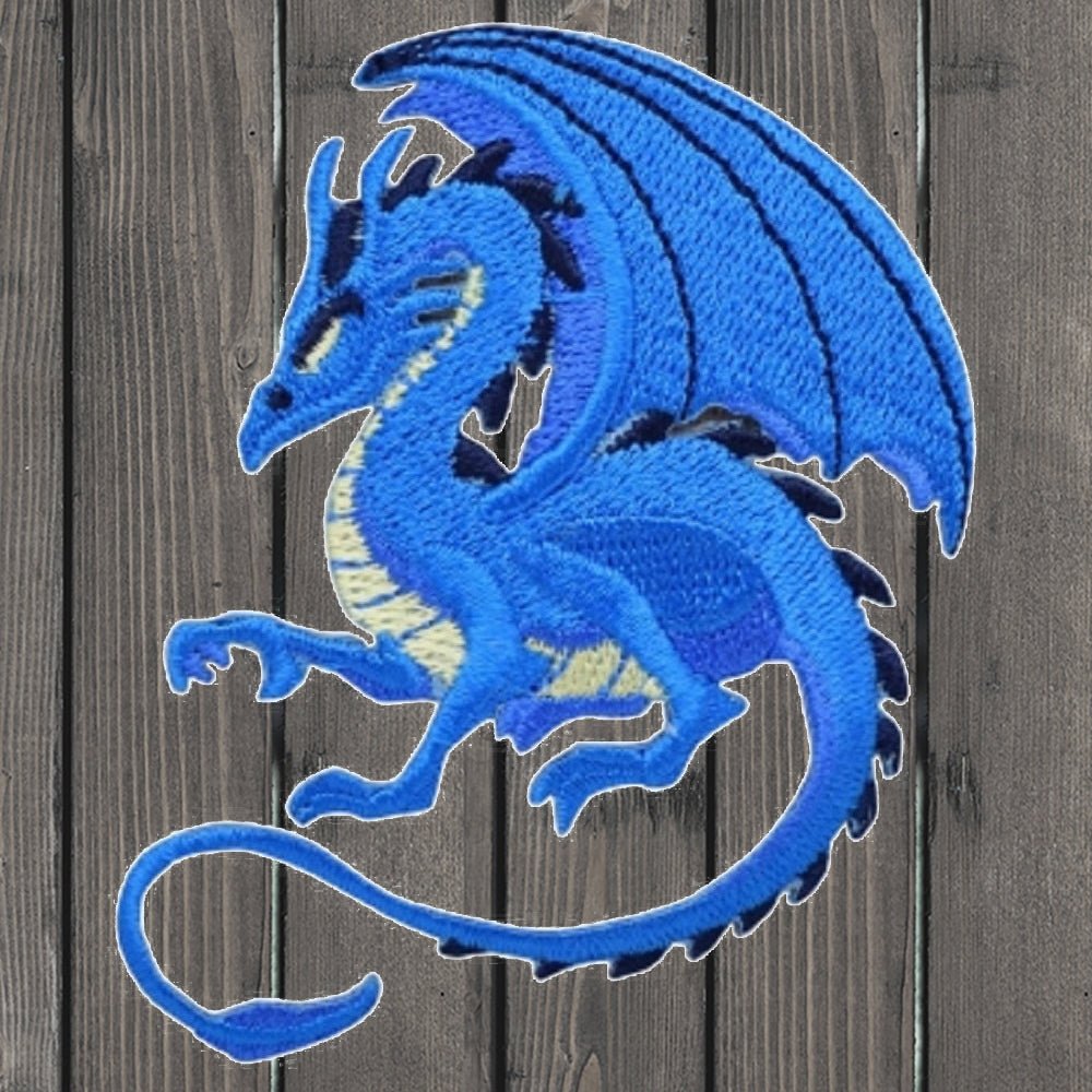 embroidered iron on sew on patch dragon blue left 2